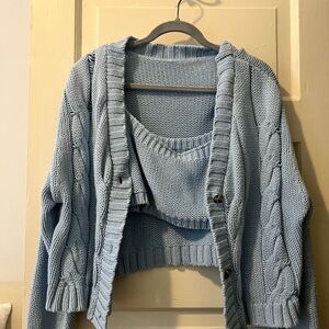 Revolve Blue Cable Knit Women's Sweater Set